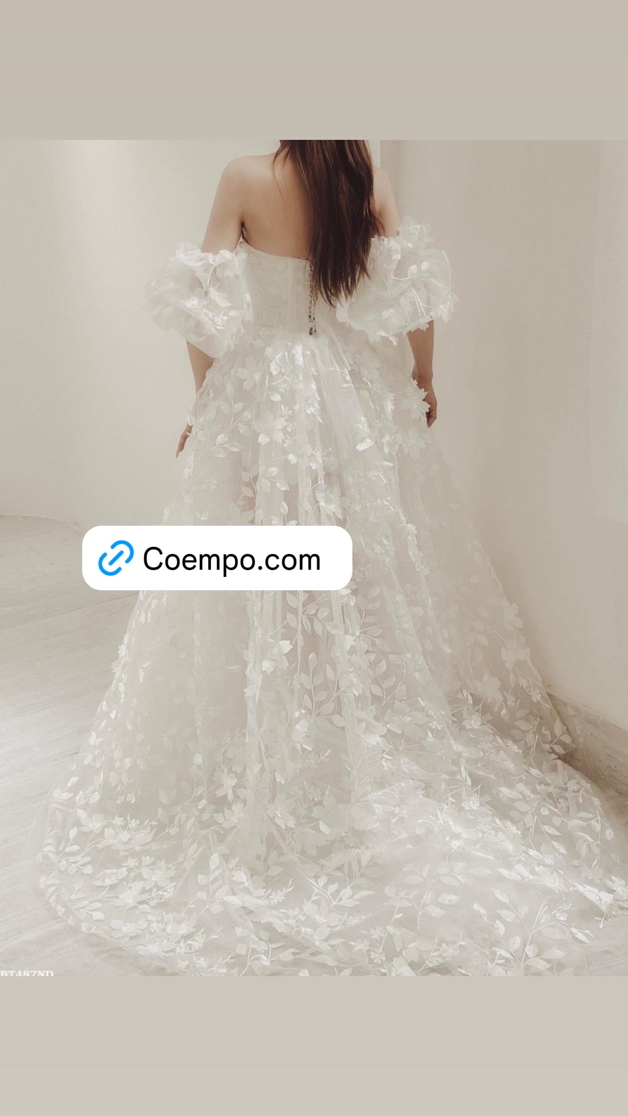 The Cosmopolitan Puffy Sleeves flowery appliqués bridal gown