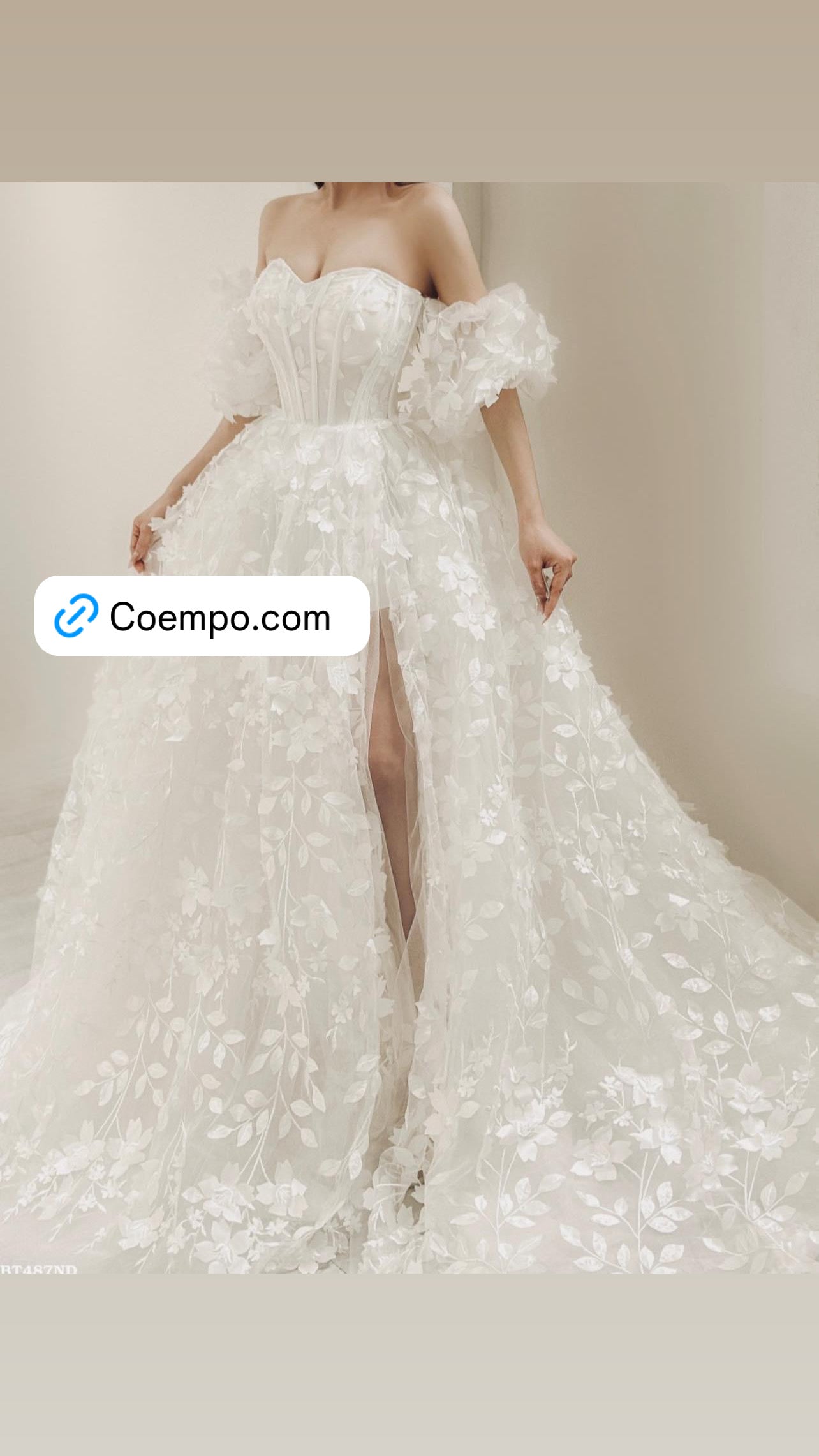 The Cosmopolitan Puffy Sleeves flowery appliqués bridal gown