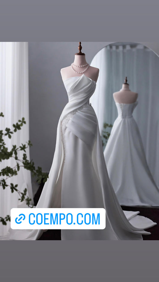 The Cosmopolitan New sheath wedding dresses strapless sleeveless hand pleats qualified crepe long bride gowns gala